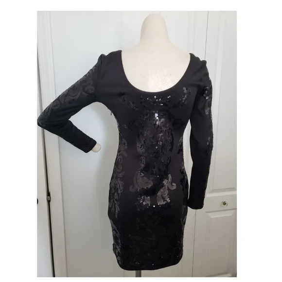 Black Long Sleeved baroque style  sequined Dress SMALL - Picture 3 of 11